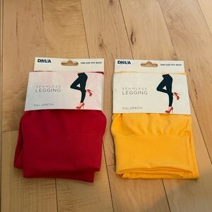 2-Pack Seamless Full Length Leggings - Red & Golden Yellow - One Size - NWT